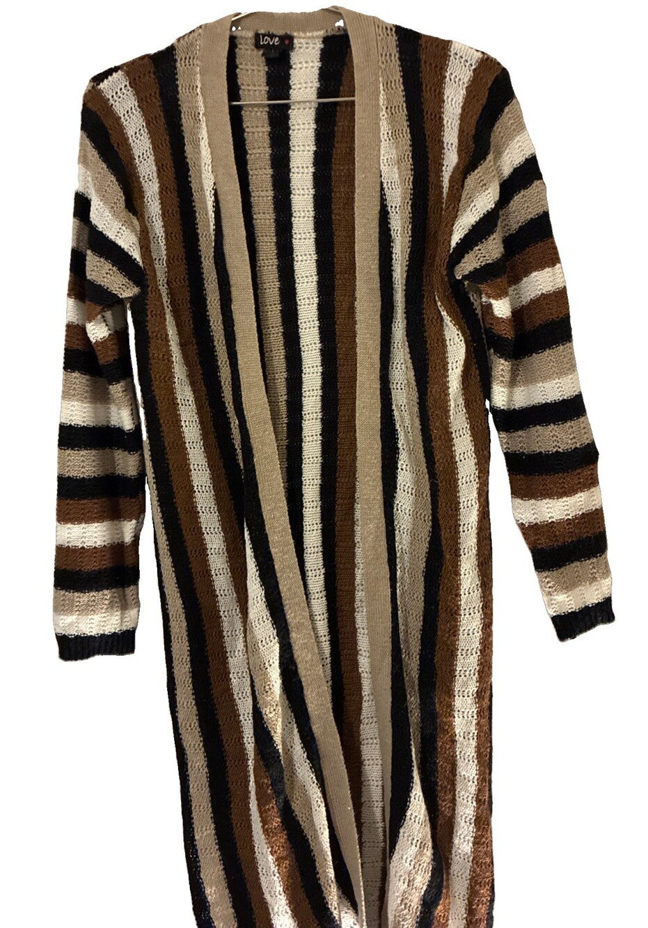 Love by Chesley Women’s Longline Open Front Knit Cardigan Sweater Striped Size L